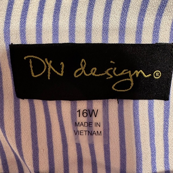 DN Design Women’s Blue & White striped chambray ruffled front dress. Sz 16W - Picture 5 of 9